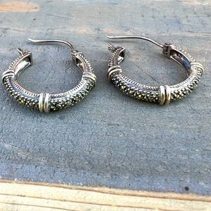 Silver Hoop Earrings with Marcasites